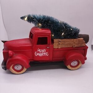 Light Up Red Vintage Christmas Truck with Tree